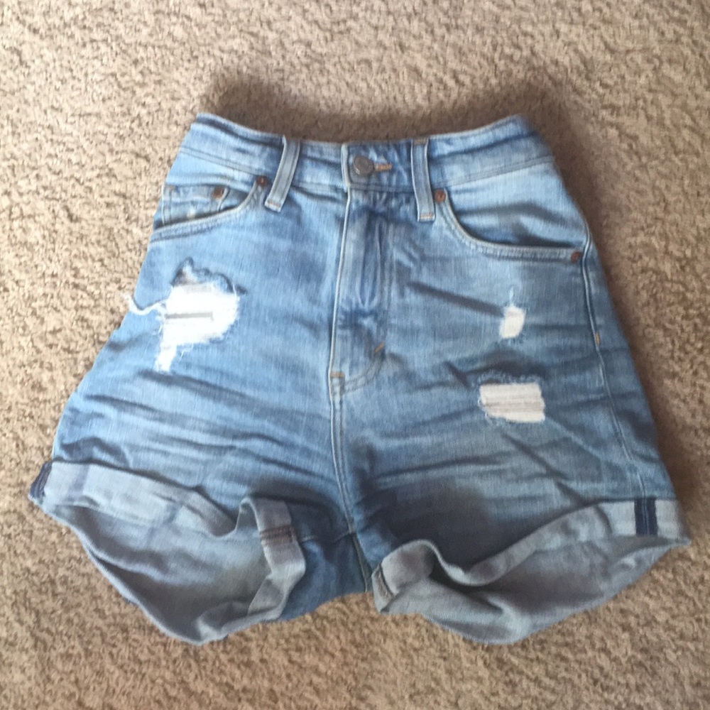High Waist Distressed Mom Jean Shorts H&M